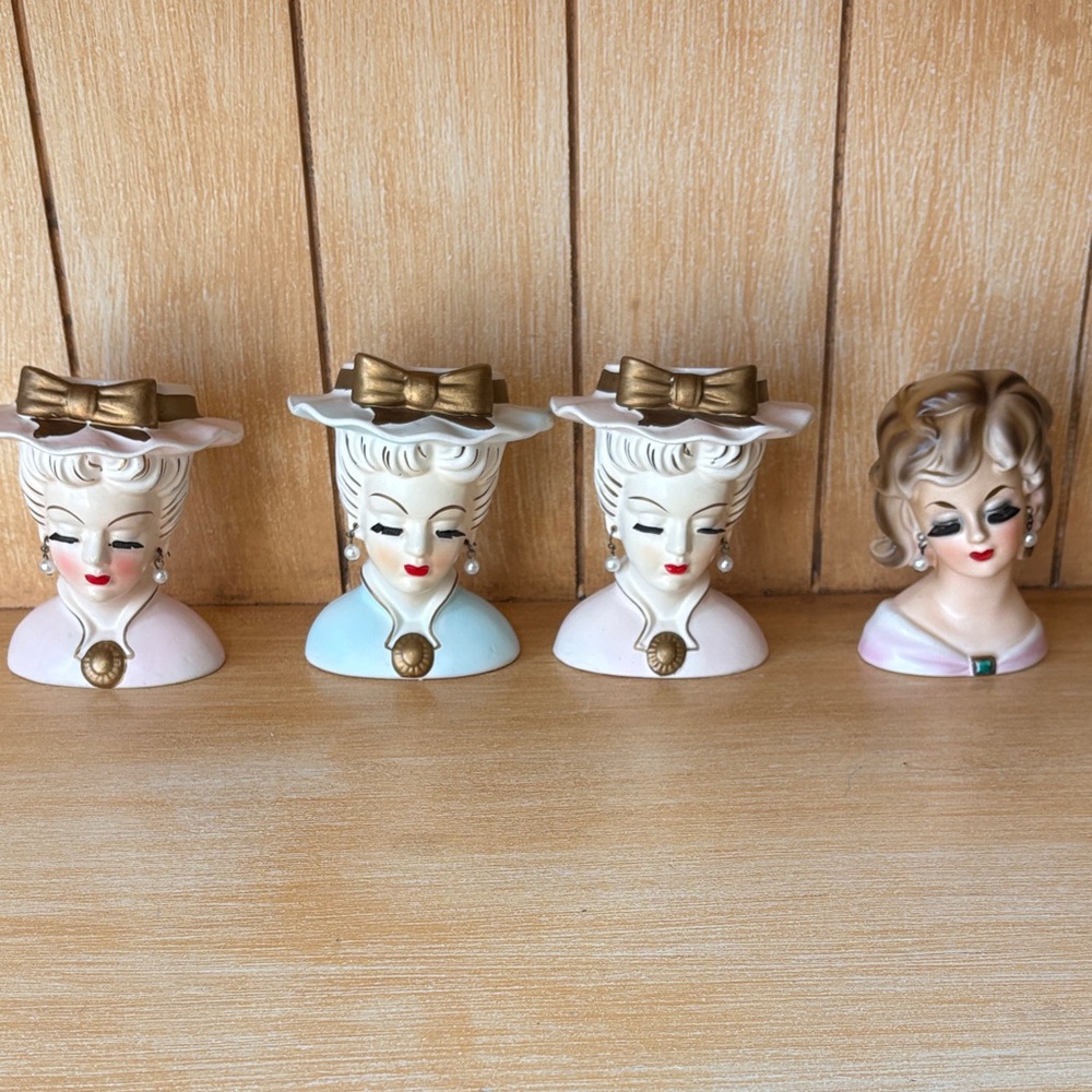 Elegant Lady Head Vases Set - Pink, Blue, Gold Accents